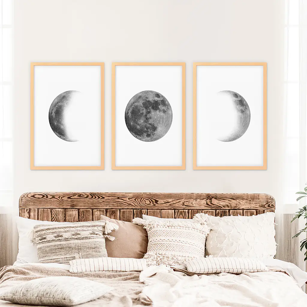 Black White MInimalist Moon Phases Wall Art. Set of 3 Prints - Image 8