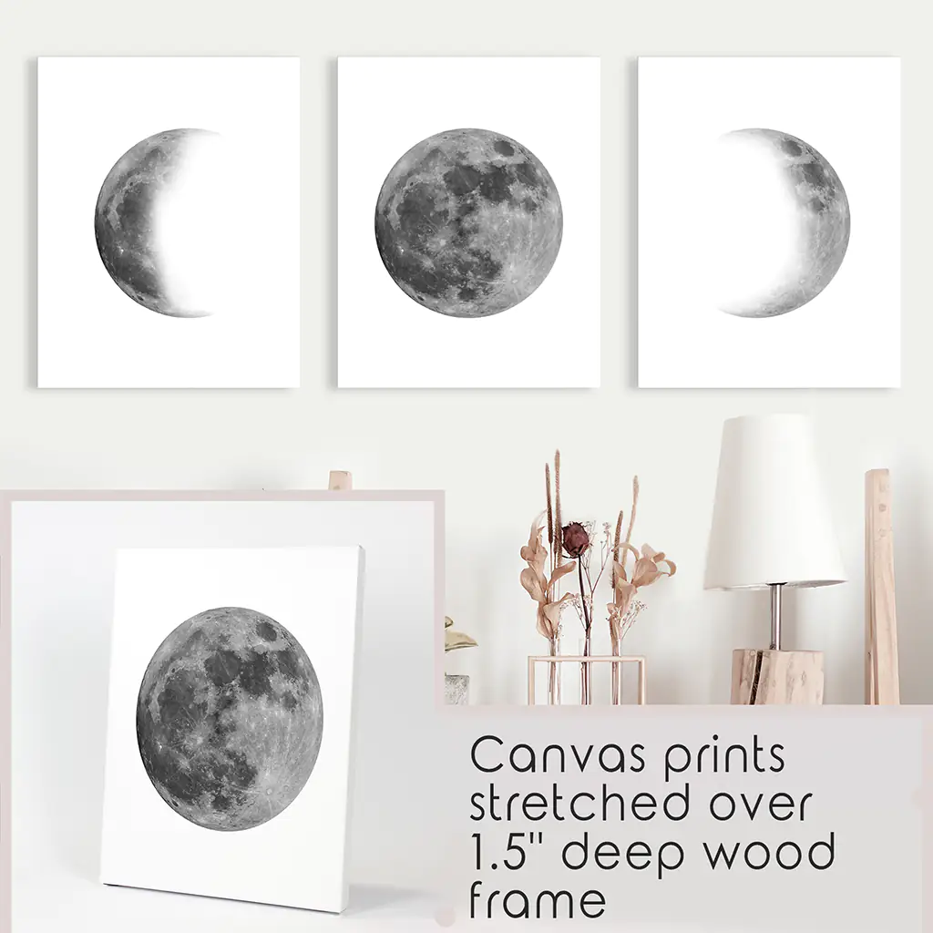 Black White MInimalist Moon Phases Wall Art. Set of 3 Prints - Image 9