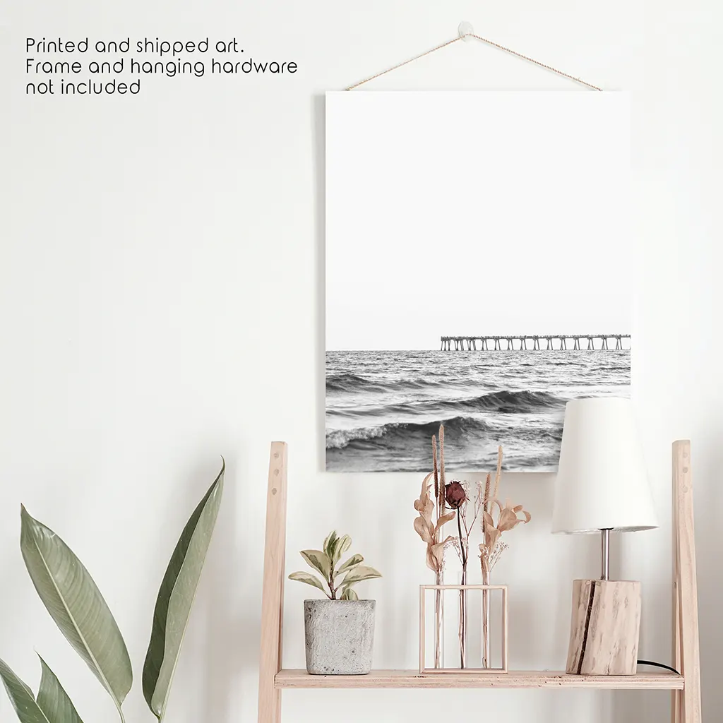 Black White Minimalistic Beach Pier Poster - Image 10