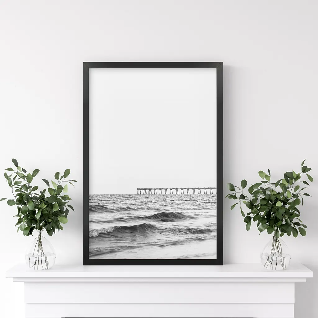 Black White Minimalistic Beach Pier Poster - Image 2