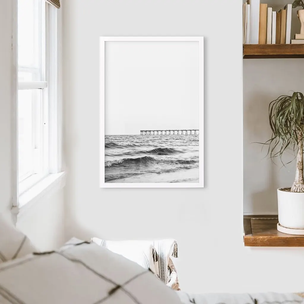 Black White Minimalistic Beach Pier Poster - Image 3