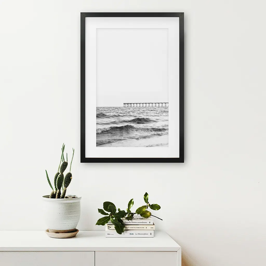 Black White Minimalistic Beach Pier Poster - Image 4