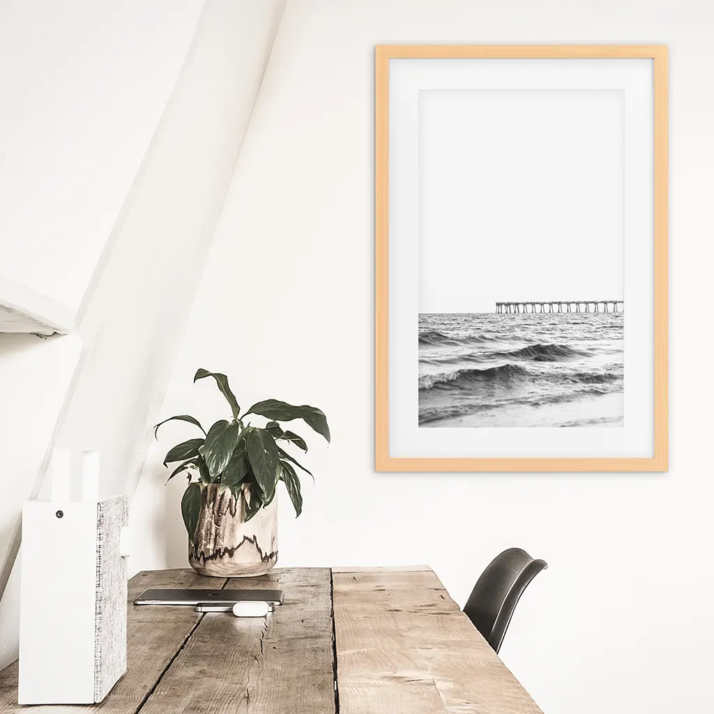 Black White Minimalistic Beach Pier Poster - Image 6