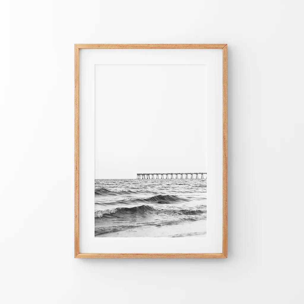Black White Minimalistic Beach Pier Poster - Image 8