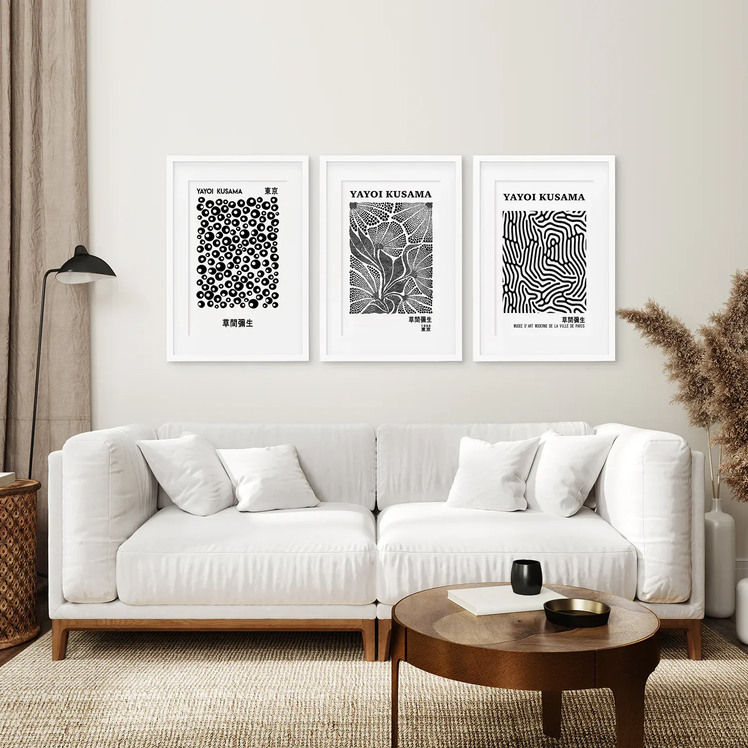 Black White set of 3 Piece Abstract Kusama Art - Image 2