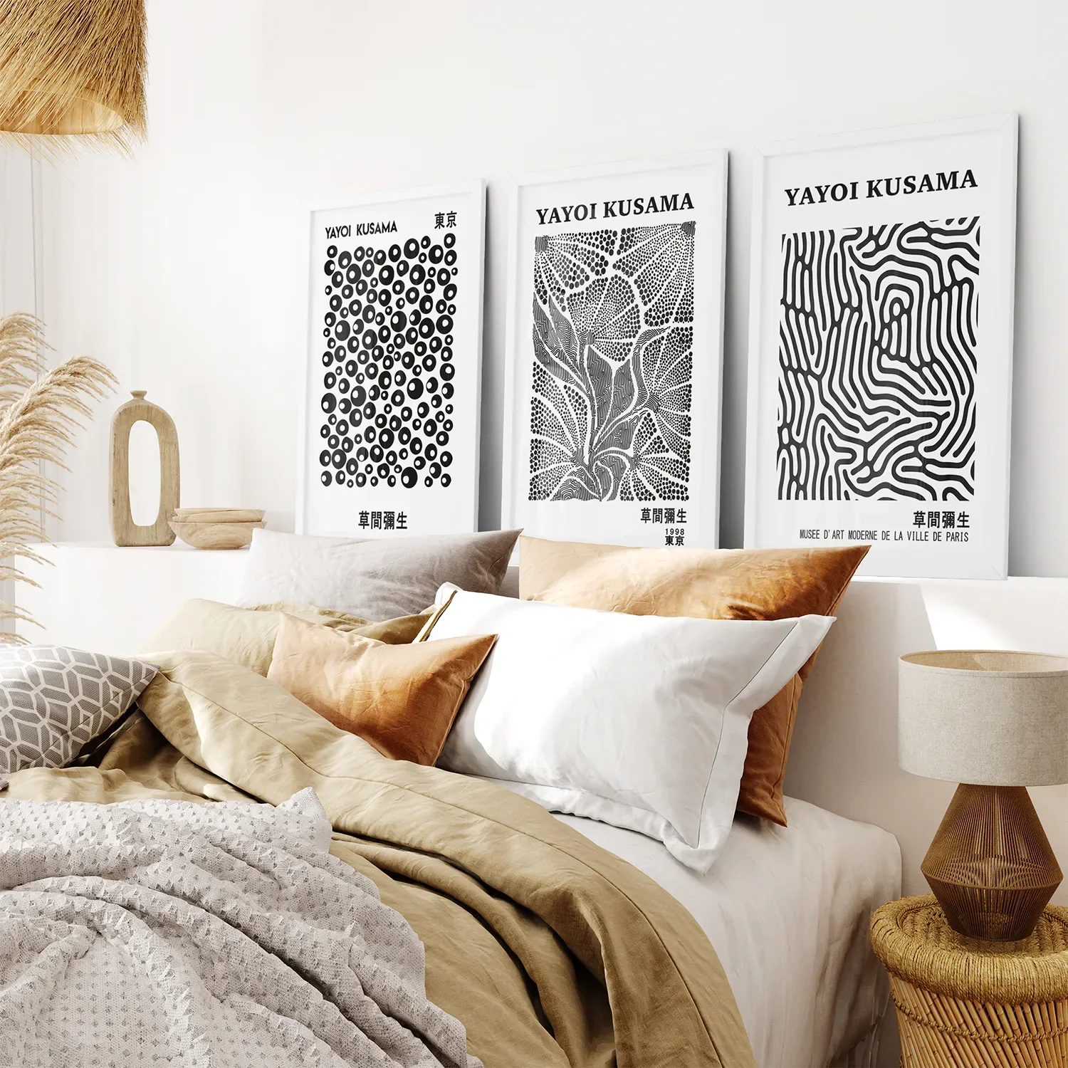 Black White set of 3 Piece Abstract Kusama Art - Image 4