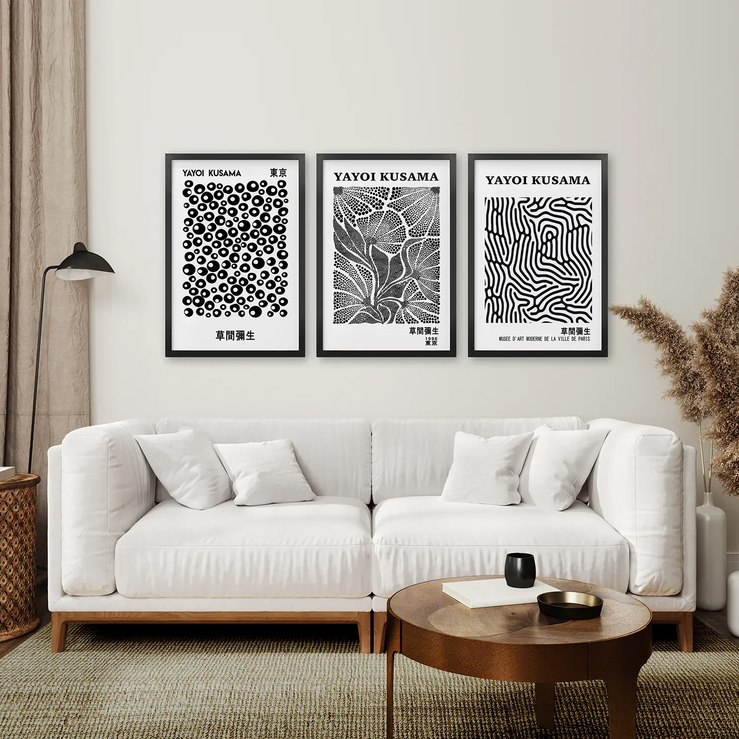 Black White set of 3 Piece Abstract Kusama Art - Image 5