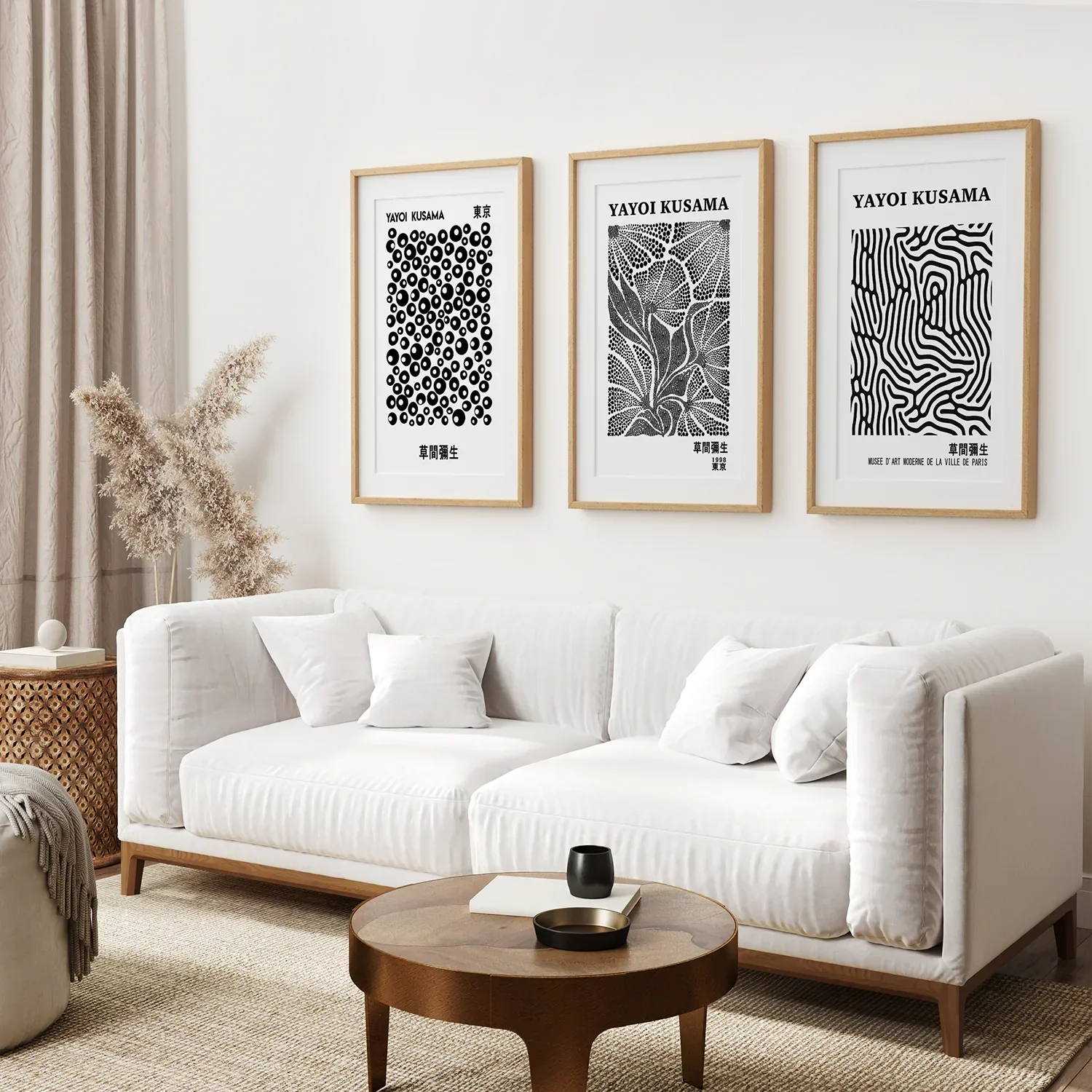 Black White set of 3 Piece Abstract Kusama Art - Image 6
