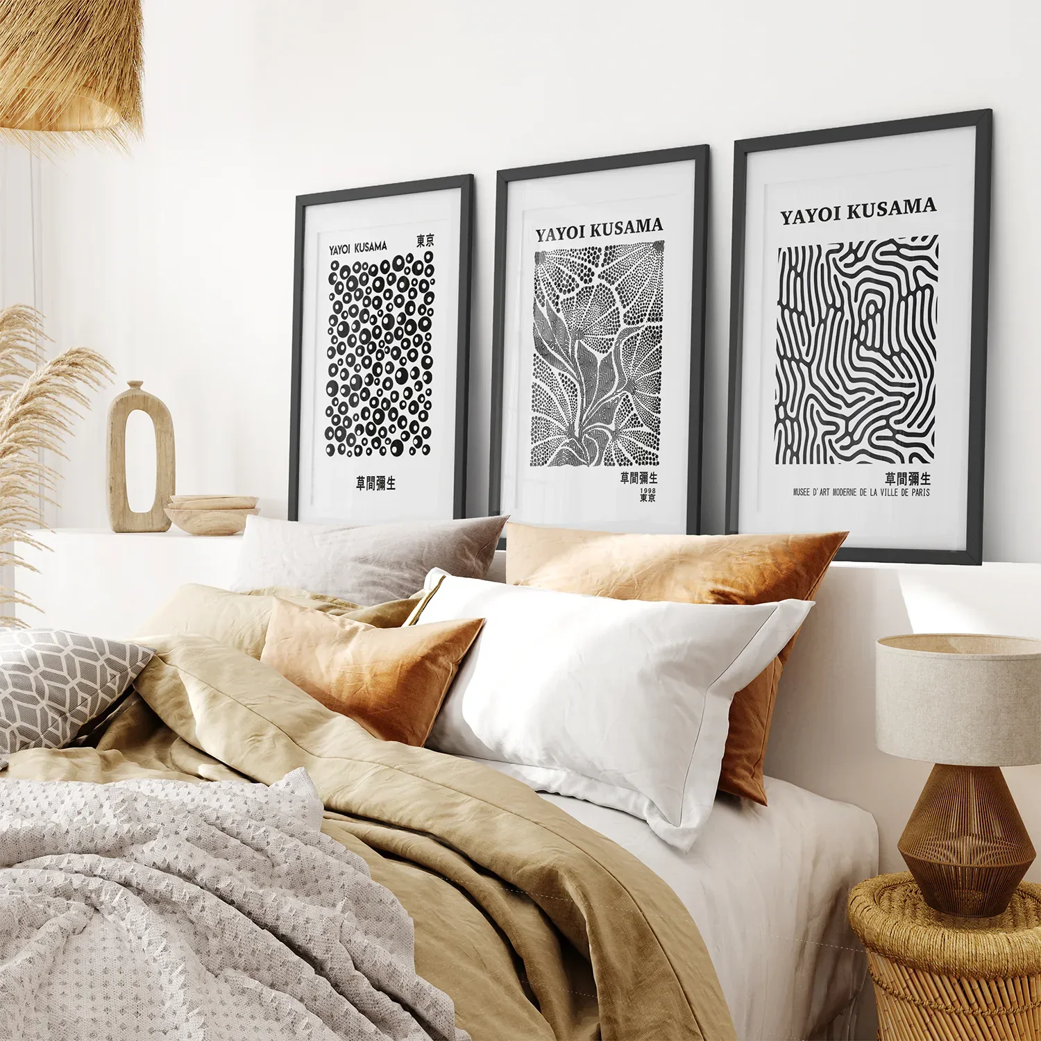 Black White set of 3 Piece Abstract Kusama Art - Image 7