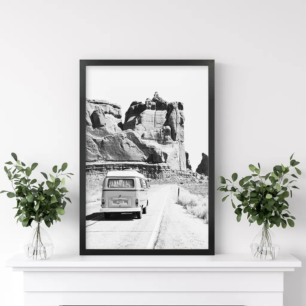 Black White Van Camper Poster. Utah National Park Wall Art - Image 4