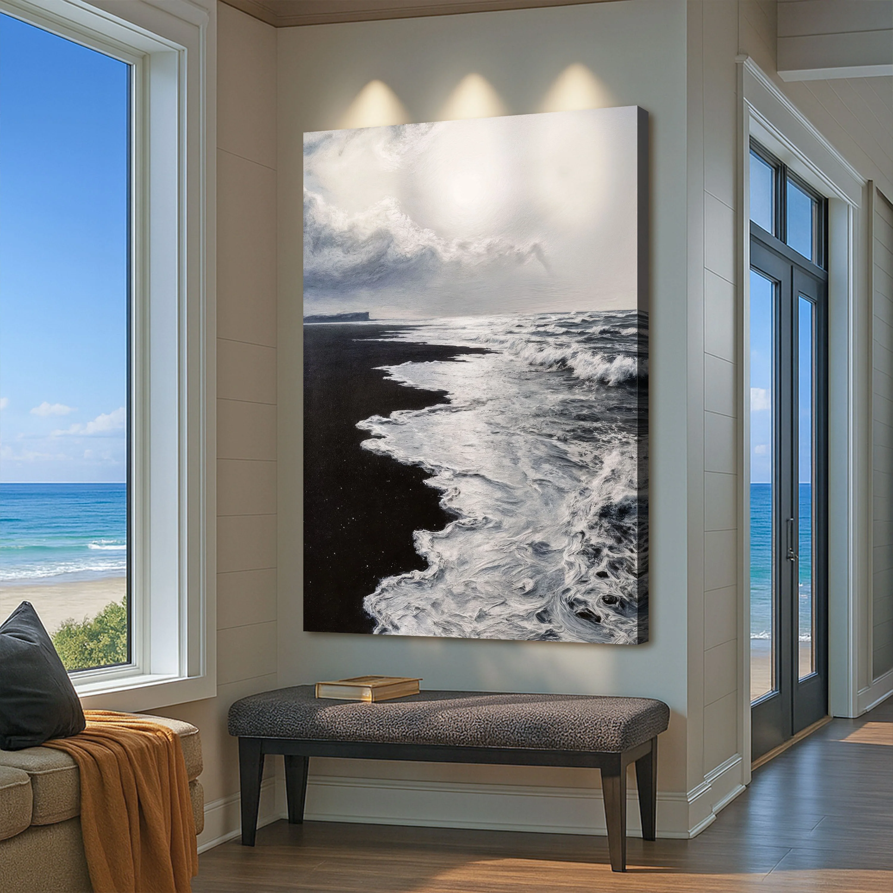 Black & White Waves Abstract Wall Art - Image 4