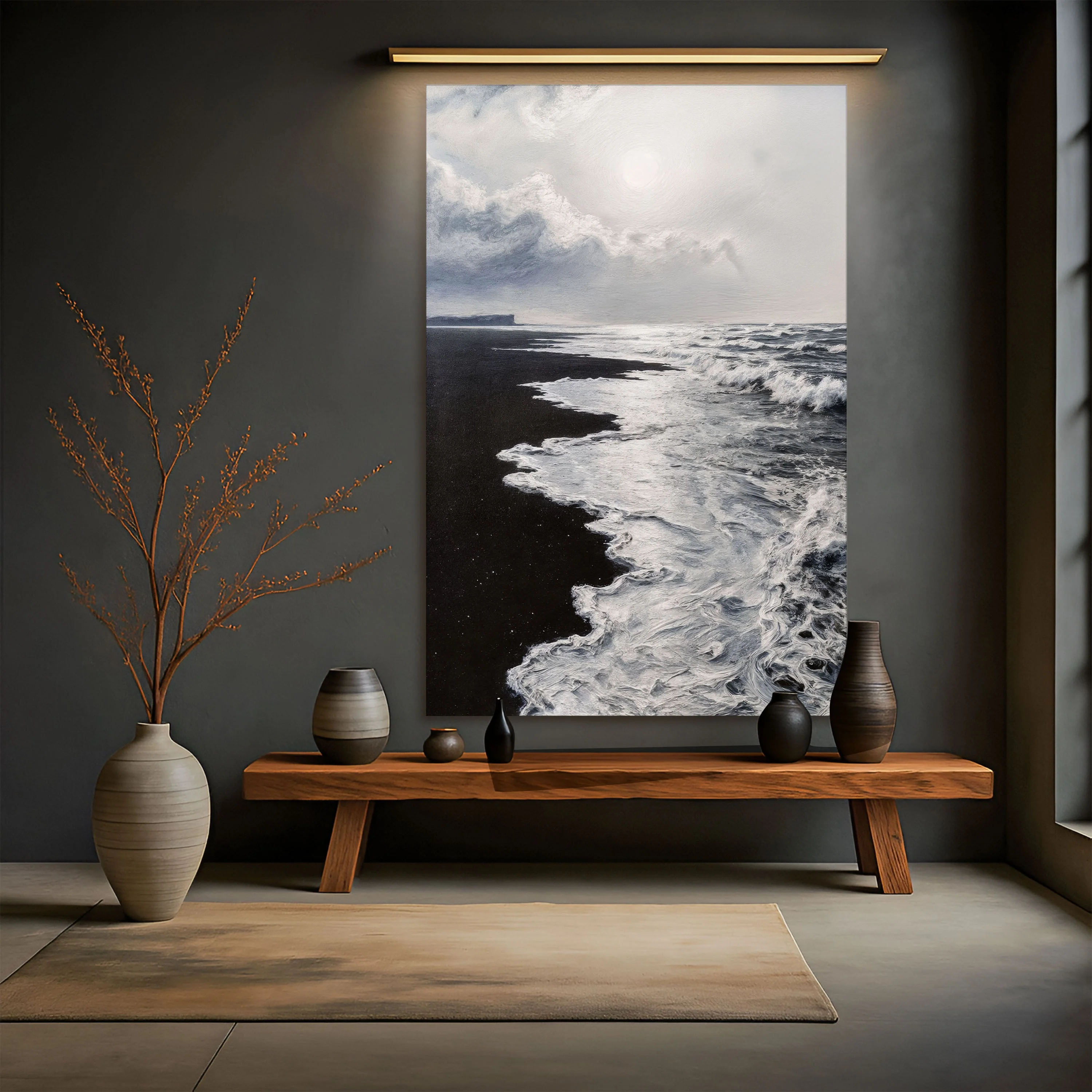 Black & White Waves Abstract Wall Art - Image 5