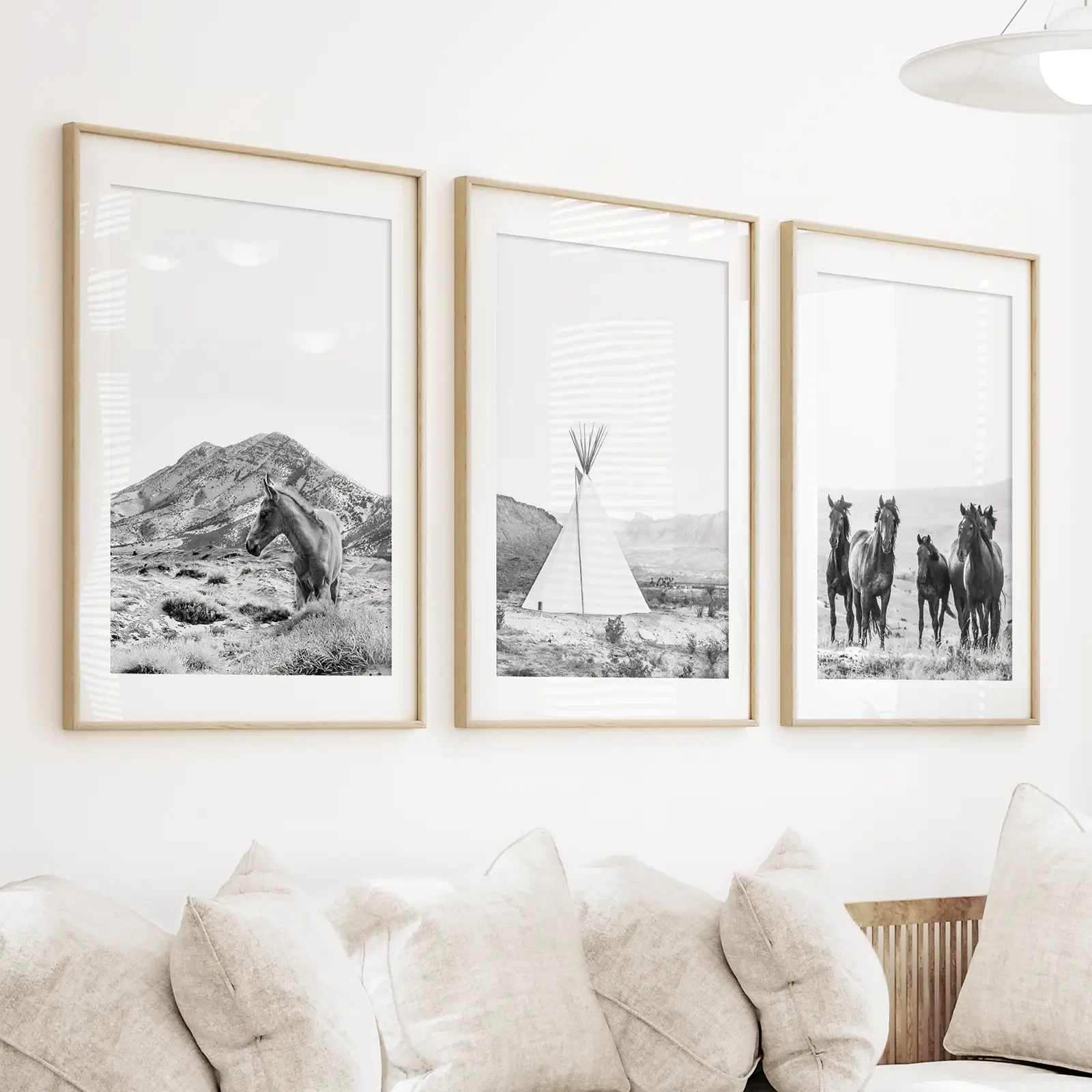Black White Western Wall Art Set. Desert, Horses, Tepee - Image 3