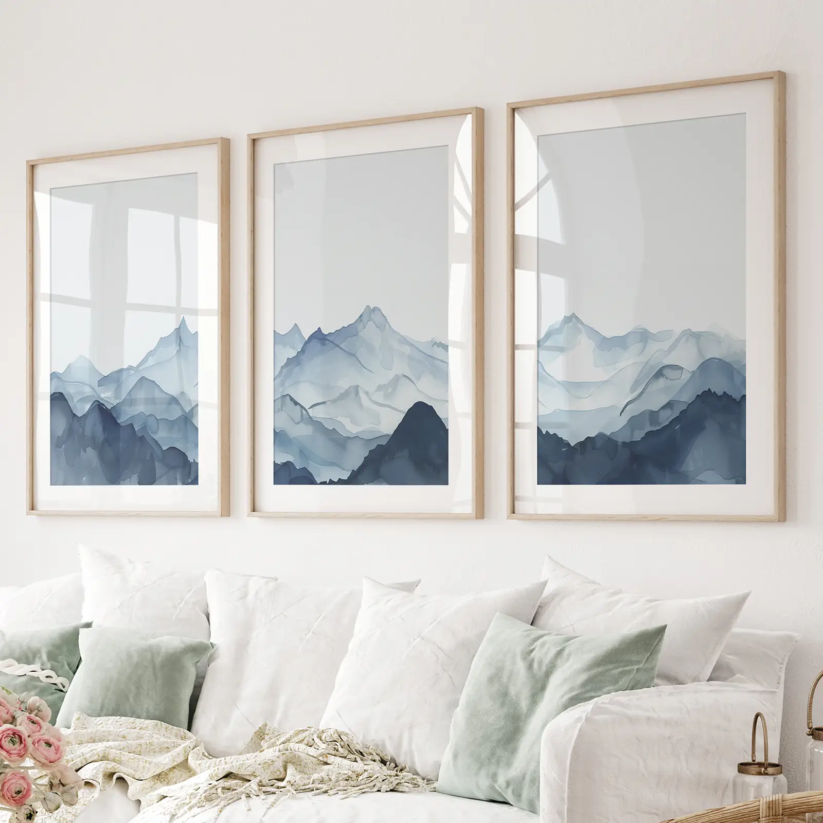 Blue Abstract Watercolor Mountain 3 Piece Decor - Image 2