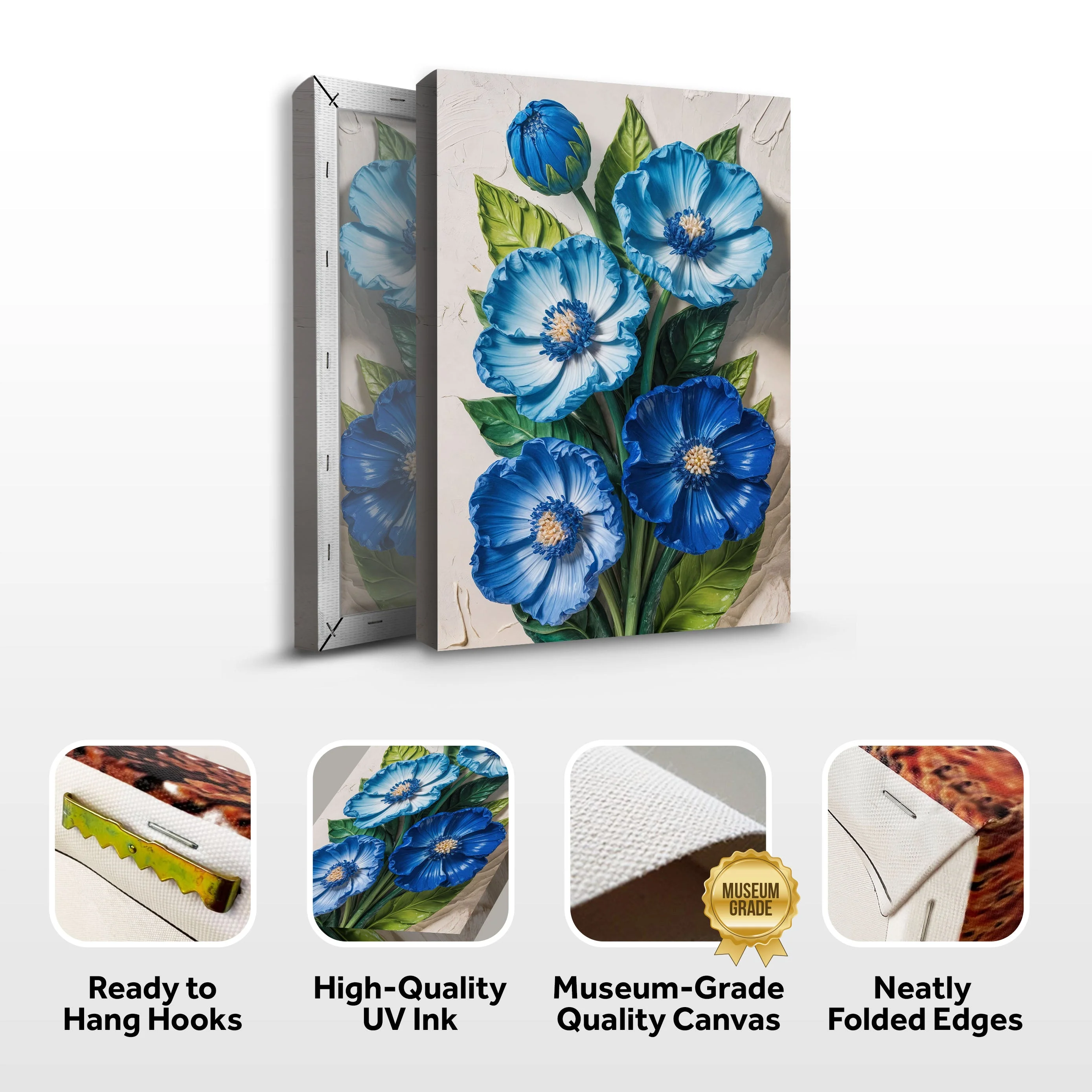 Blue Blossom Bouquet Impasto Wall Art - Image 8