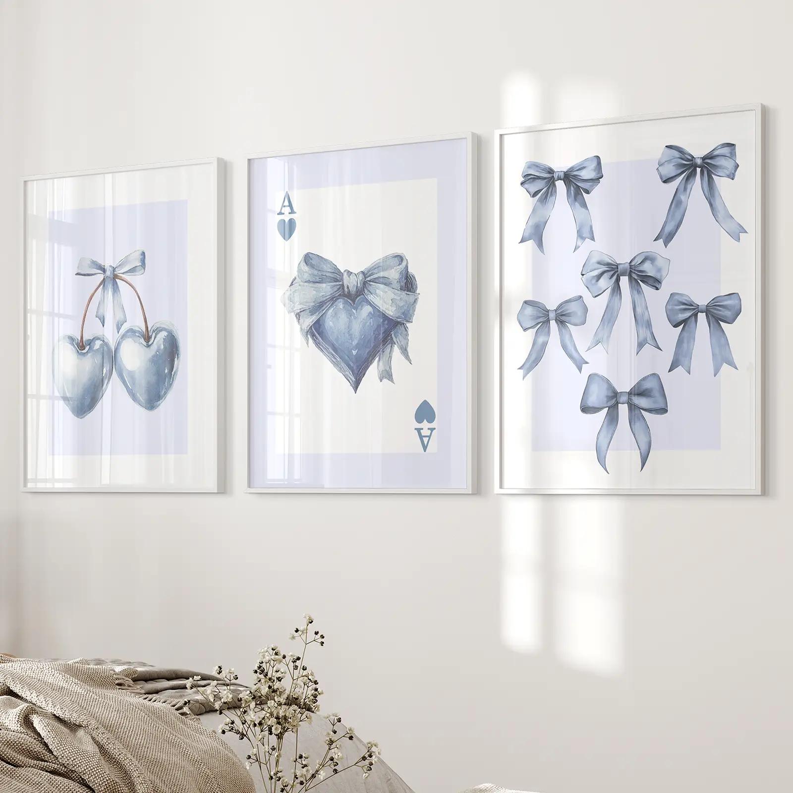 Blue Coquette Bows Wall Art Set of 3 Prints Decor - Image 7