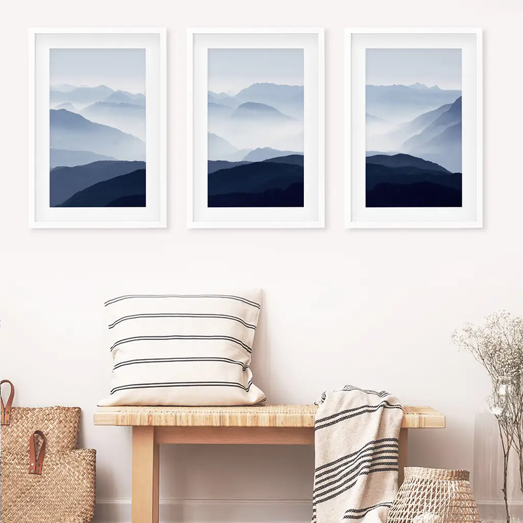Blue Misty Mountain Scenery. Set of 3 Prints - Image 5