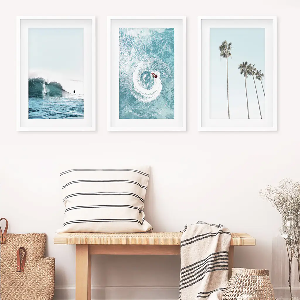Blue Ocean Themed 3 Piece Wall Art. Palm Trees, Waves - Image 6