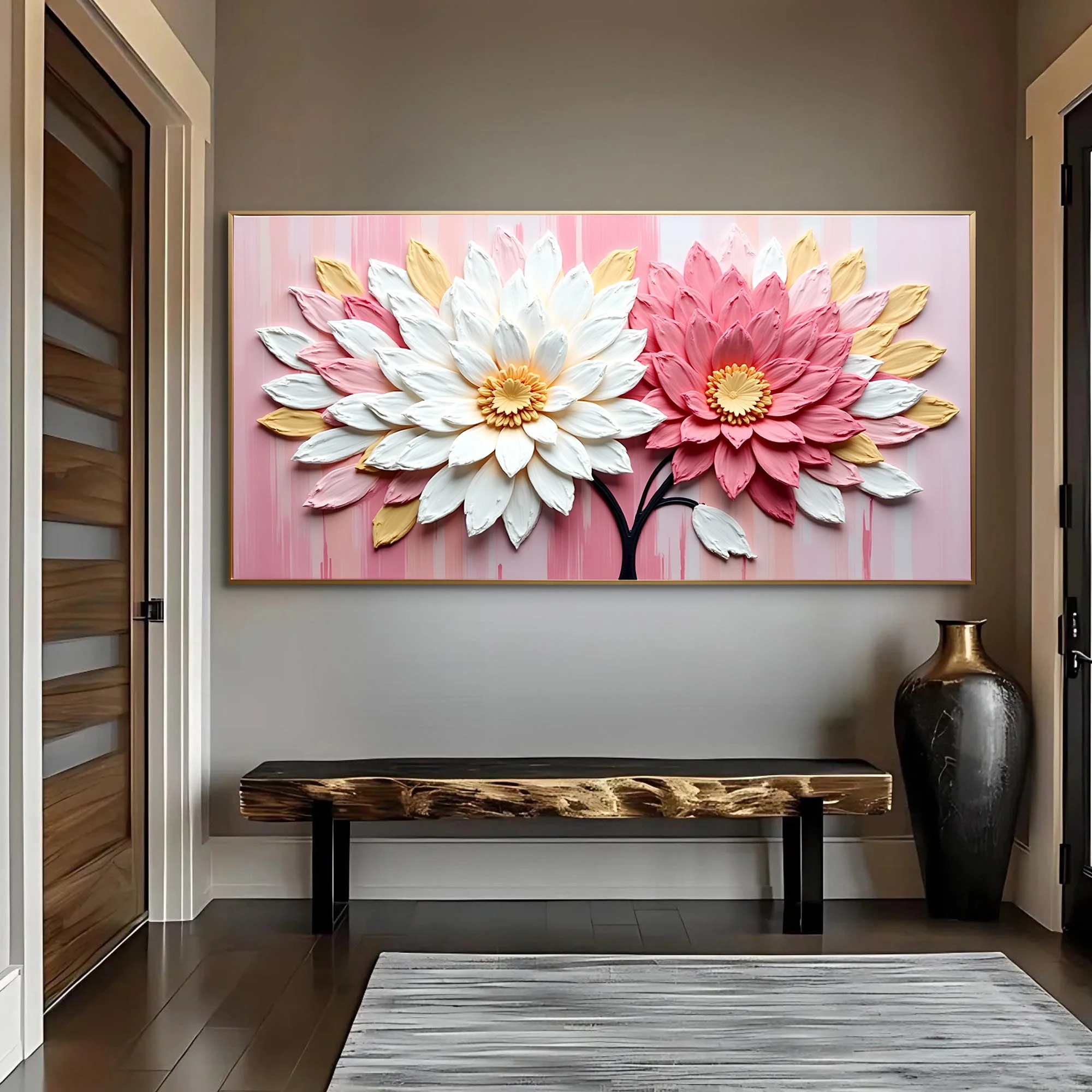 Blushing Blooms Pink Impasto Wall Art - Image 3