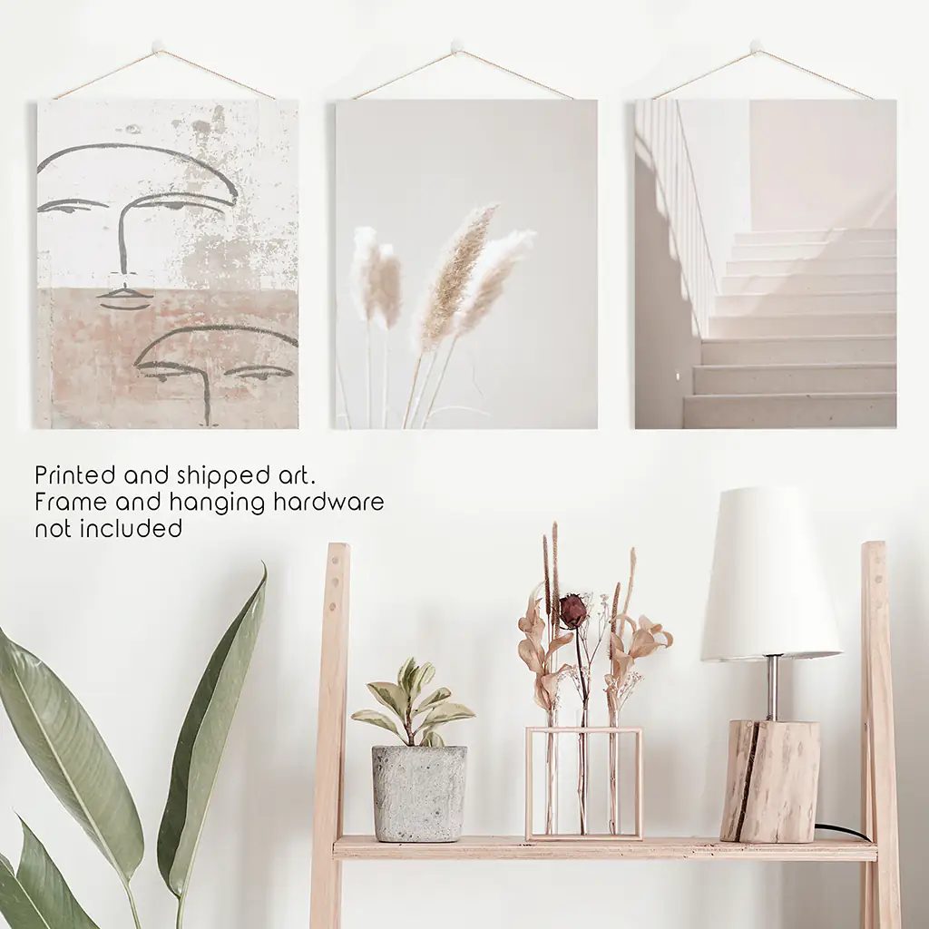 Boho Minimalist Wall Art Set. Abstract Faces, Grass, Stairs - Image 10