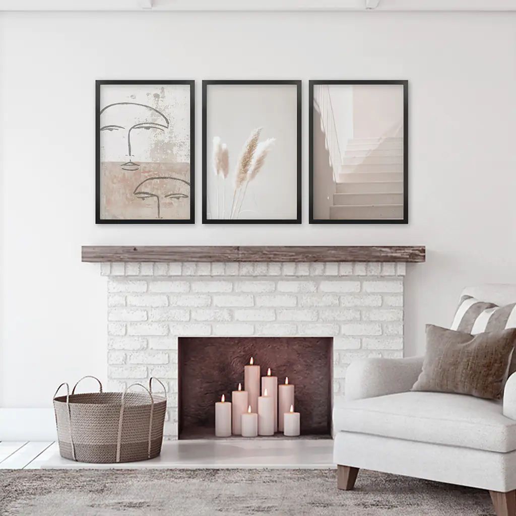 Boho Minimalist Wall Art Set. Abstract Faces, Grass, Stairs - Image 4