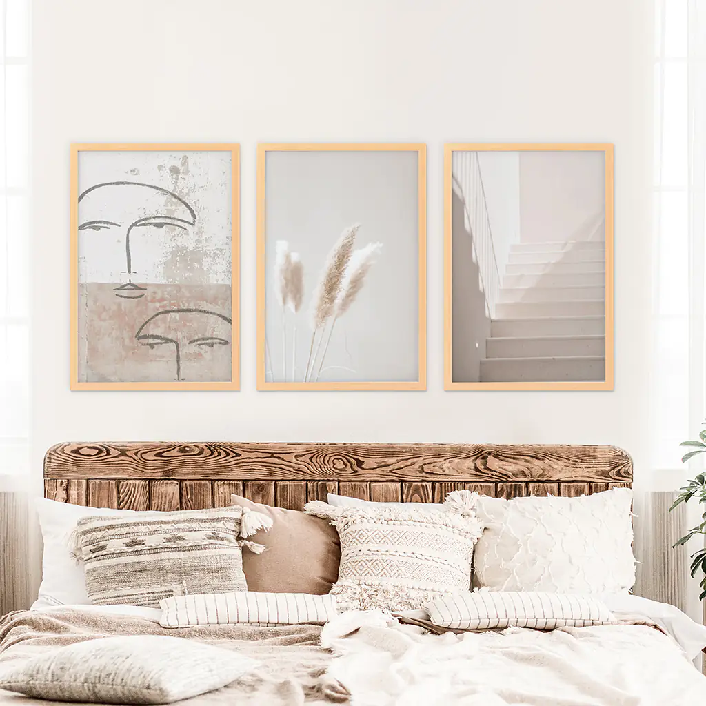 Boho Minimalist Wall Art Set. Abstract Faces, Grass, Stairs - Image 5