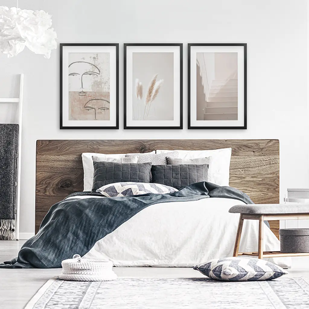 Boho Minimalist Wall Art Set. Abstract Faces, Grass, Stairs - Image 6