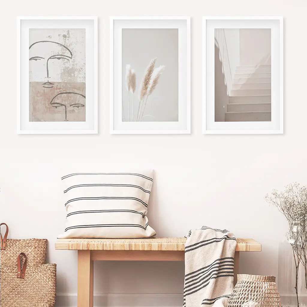 Boho Minimalist Wall Art Set. Abstract Faces, Grass, Stairs - Image 7