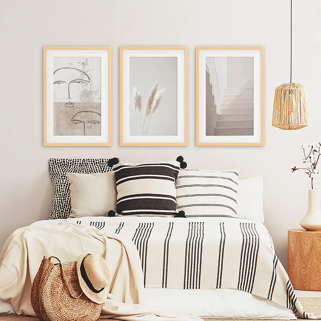 Boho Minimalist Wall Art Set. Abstract Faces, Grass, Stairs - Image 8