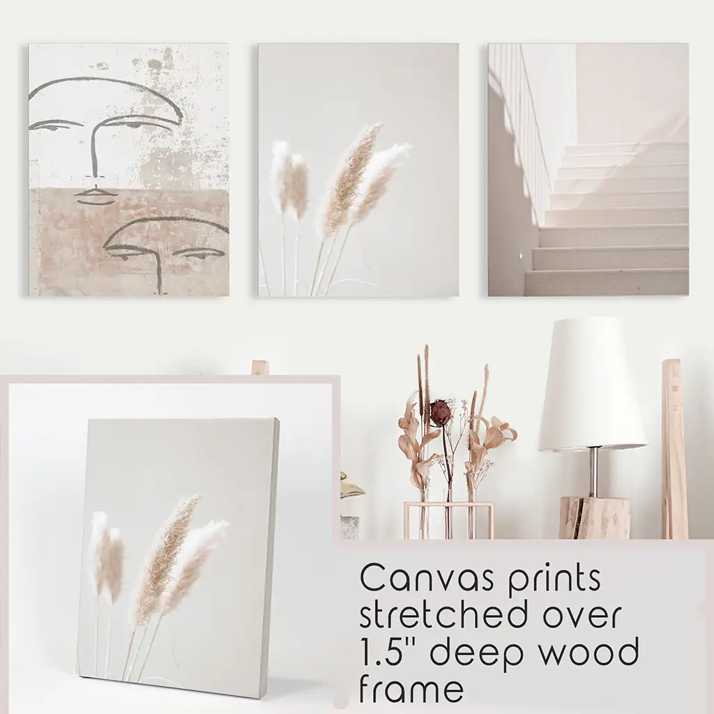 Boho Minimalist Wall Art Set. Abstract Faces, Grass, Stairs - Image 9