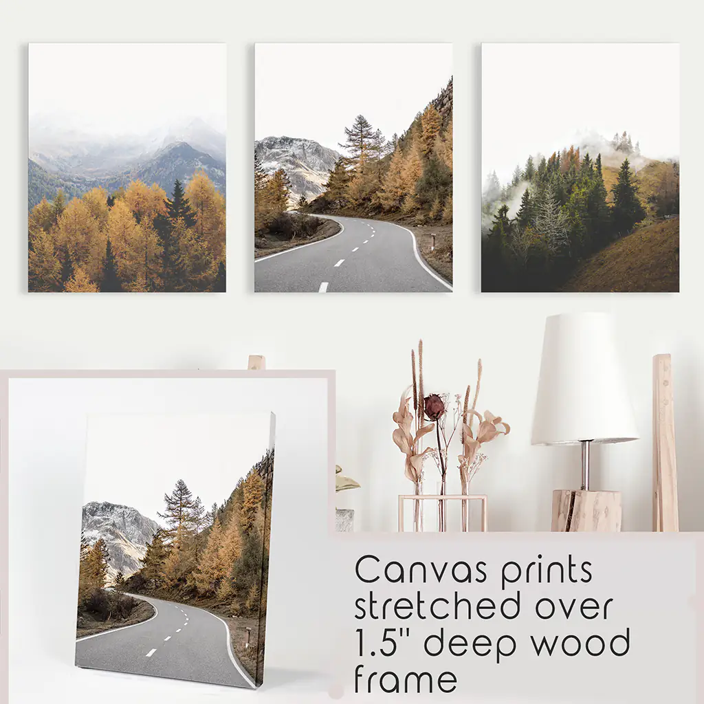 Brown Autumn Mountain Forest Scenery. Set of 3 Prints - Image 10