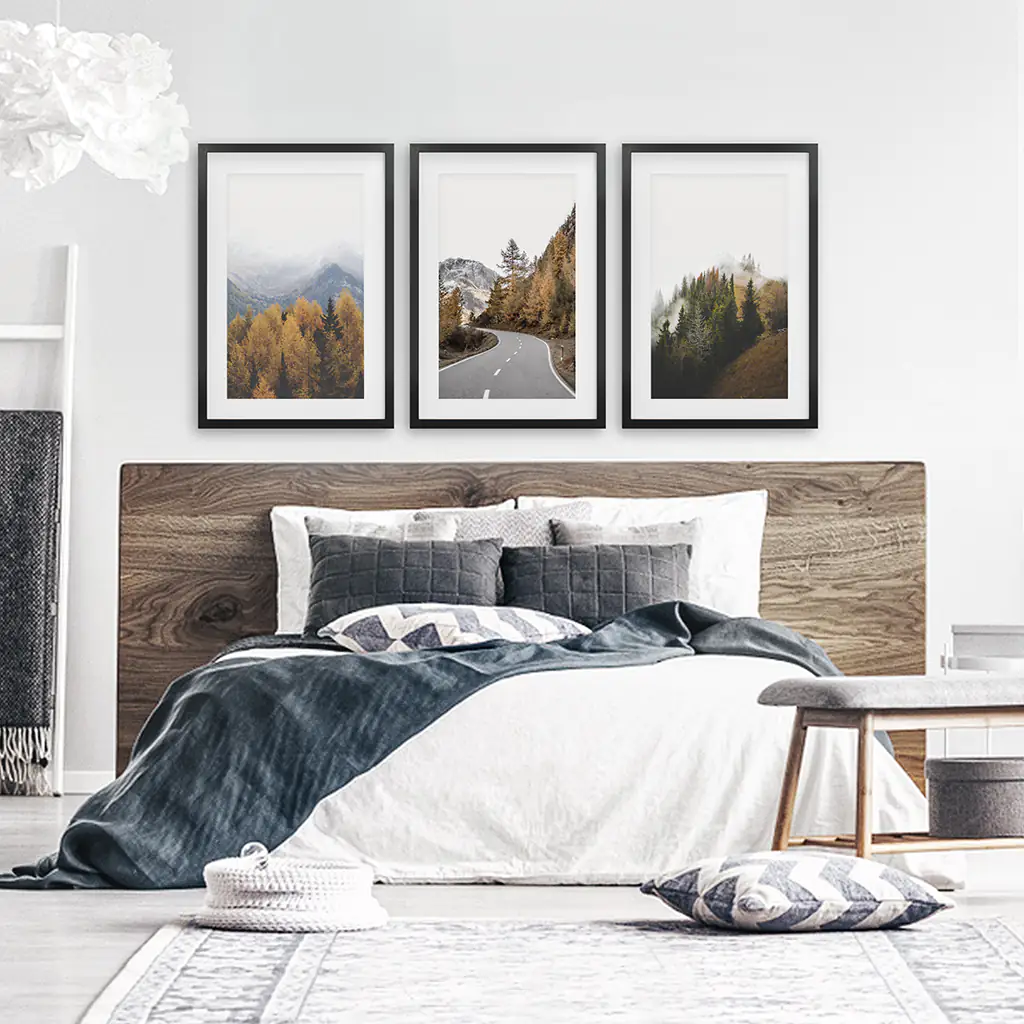 Brown Autumn Mountain Forest Scenery. Set of 3 Prints - Image 2