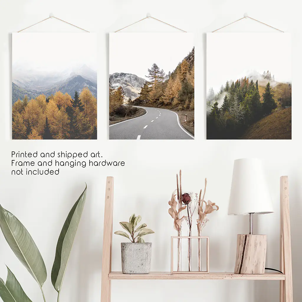 Brown Autumn Mountain Forest Scenery. Set of 3 Prints - Image 9