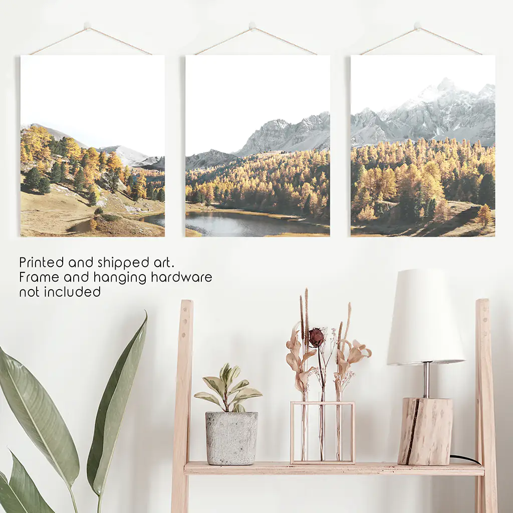 Brown Autumn Scenery. 3 Piece Mountain Lake, Forest Wall Art - Image 10