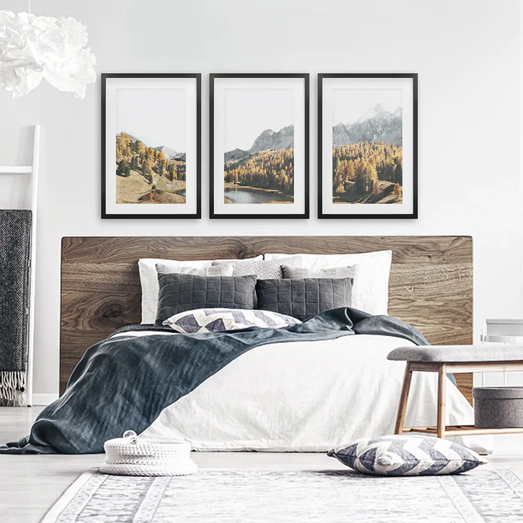 Brown Autumn Scenery. 3 Piece Mountain Lake, Forest Wall Art - Image 5