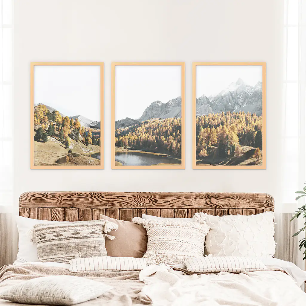 Brown Autumn Scenery. 3 Piece Mountain Lake, Forest Wall Art - Image 7