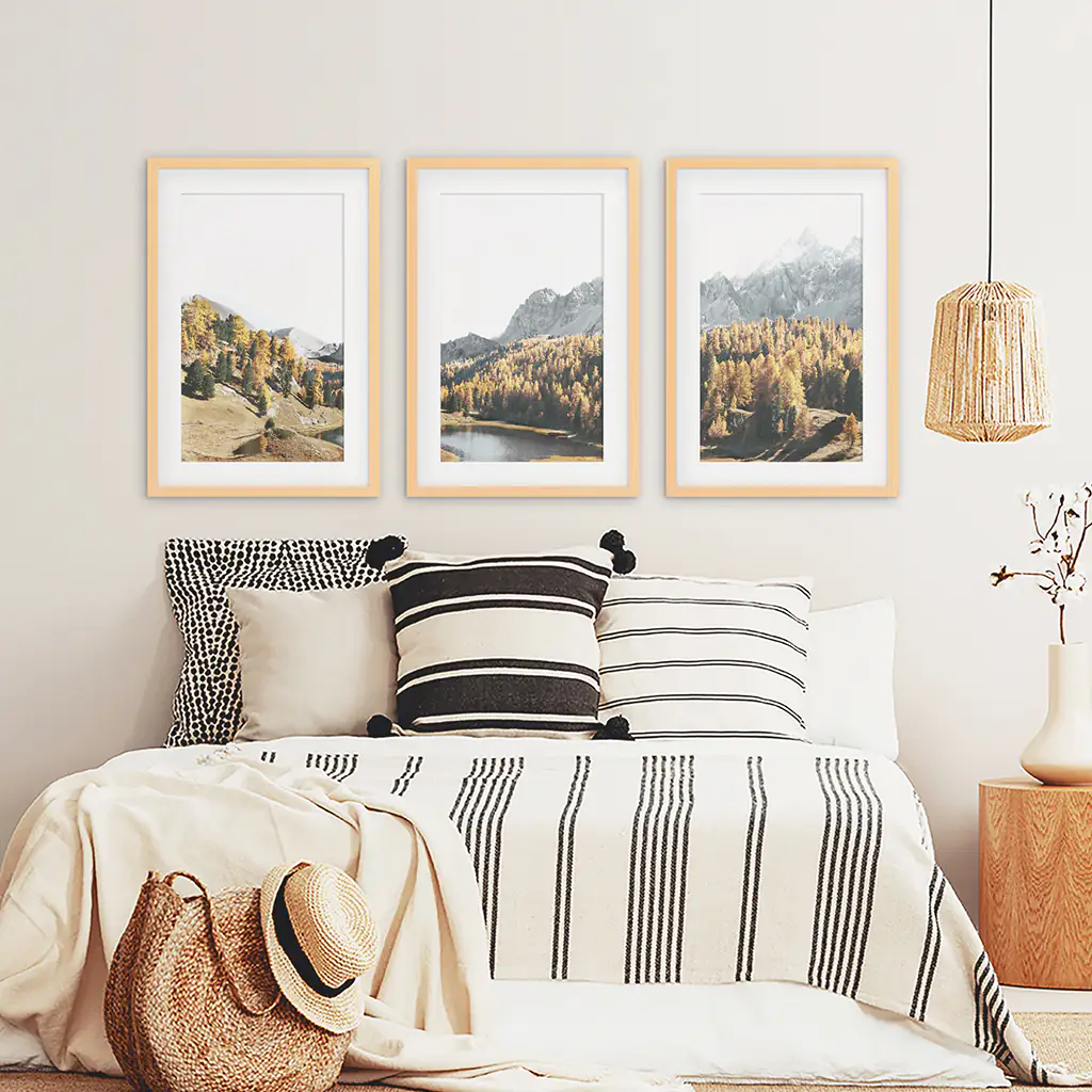 Brown Autumn Scenery. 3 Piece Mountain Lake, Forest Wall Art - Image 8
