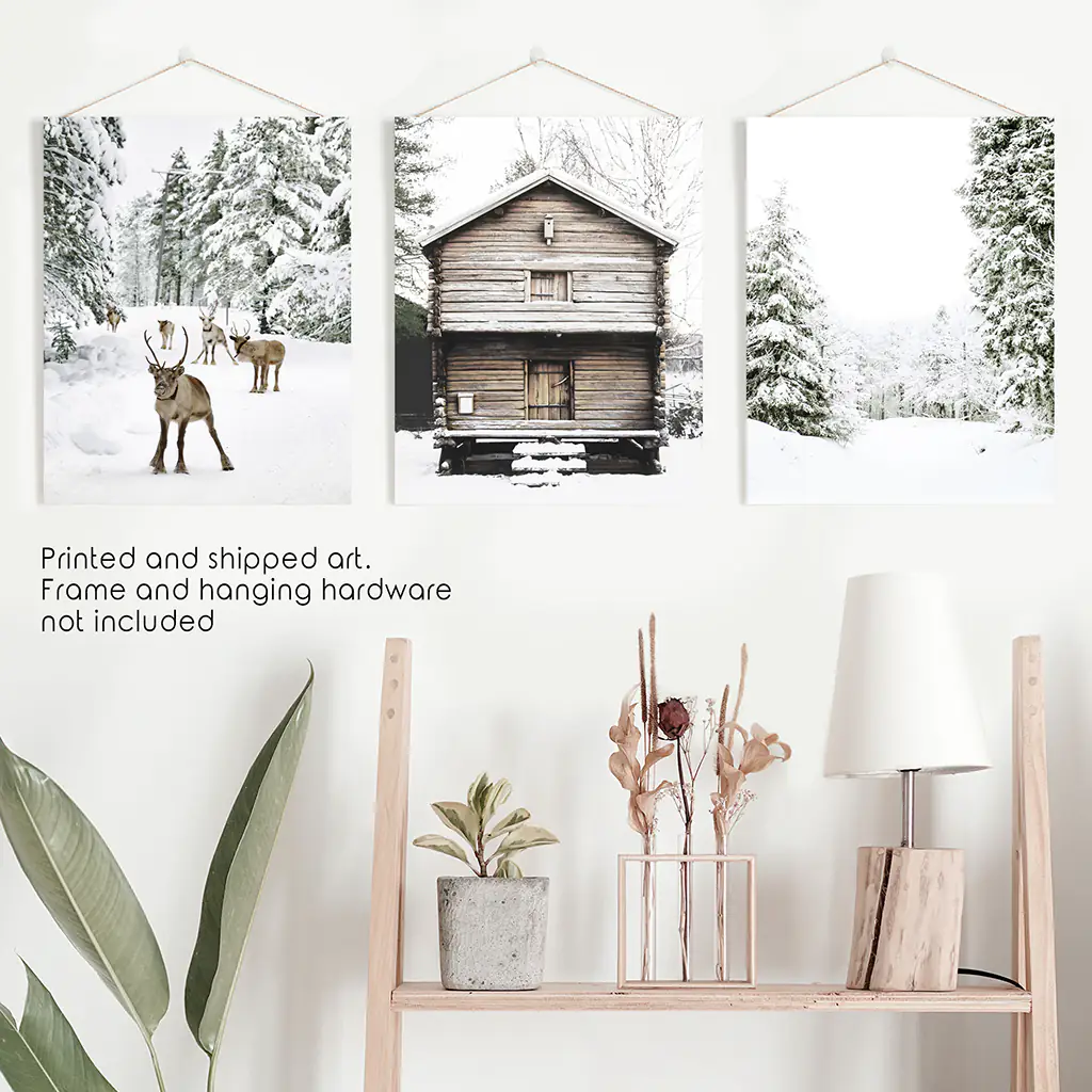 Christmas Theme Wall Art Set. Reindeer, Log Cabin, Forest - Image 10