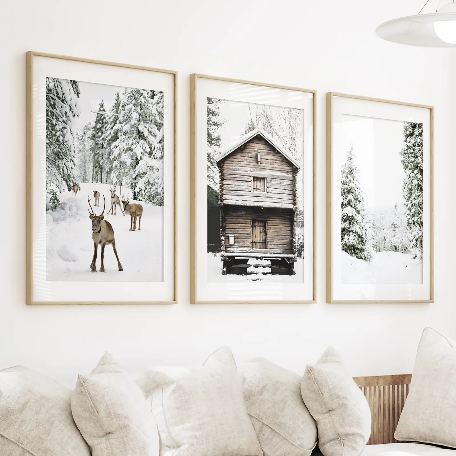 Christmas Theme Wall Art Set. Reindeer, Log Cabin, Forest - Image 3