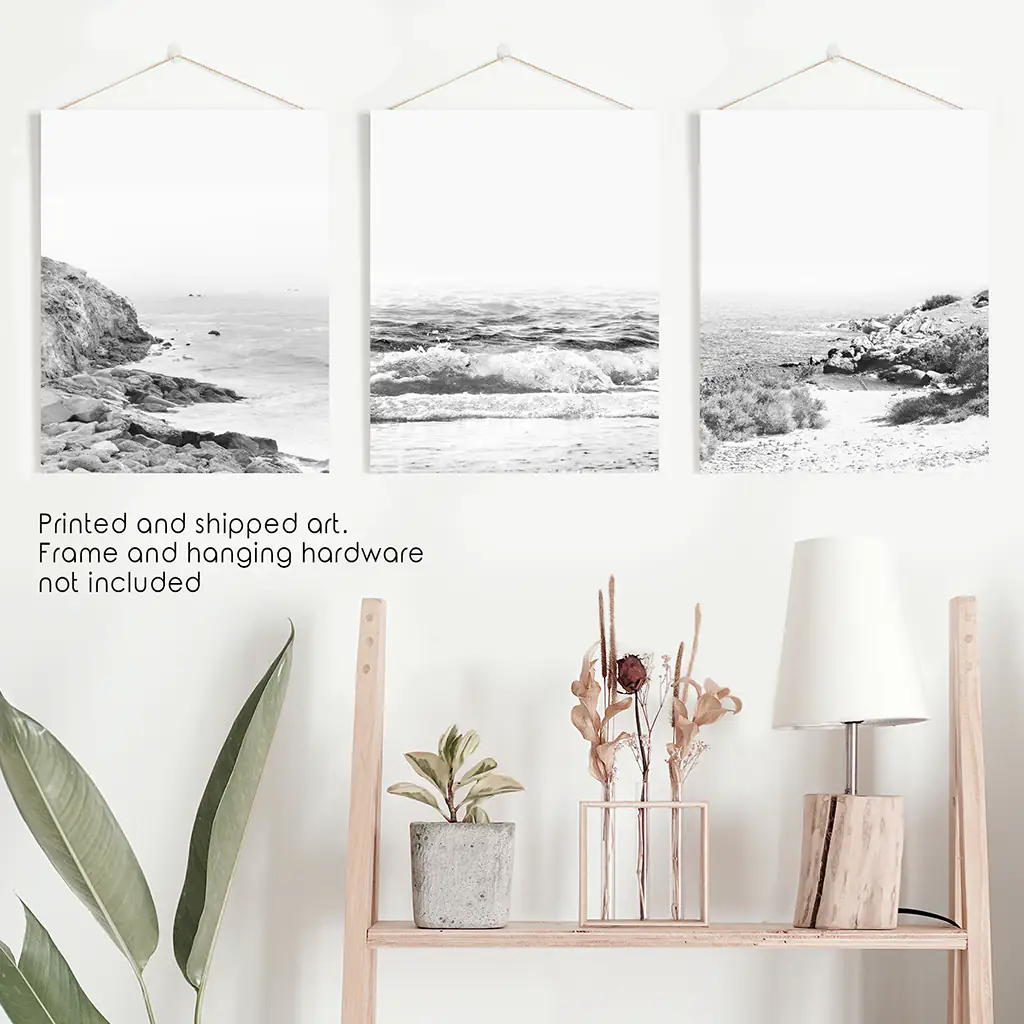 Coastal Black White Photography Set. Waves, Rocky Beach - Image 9