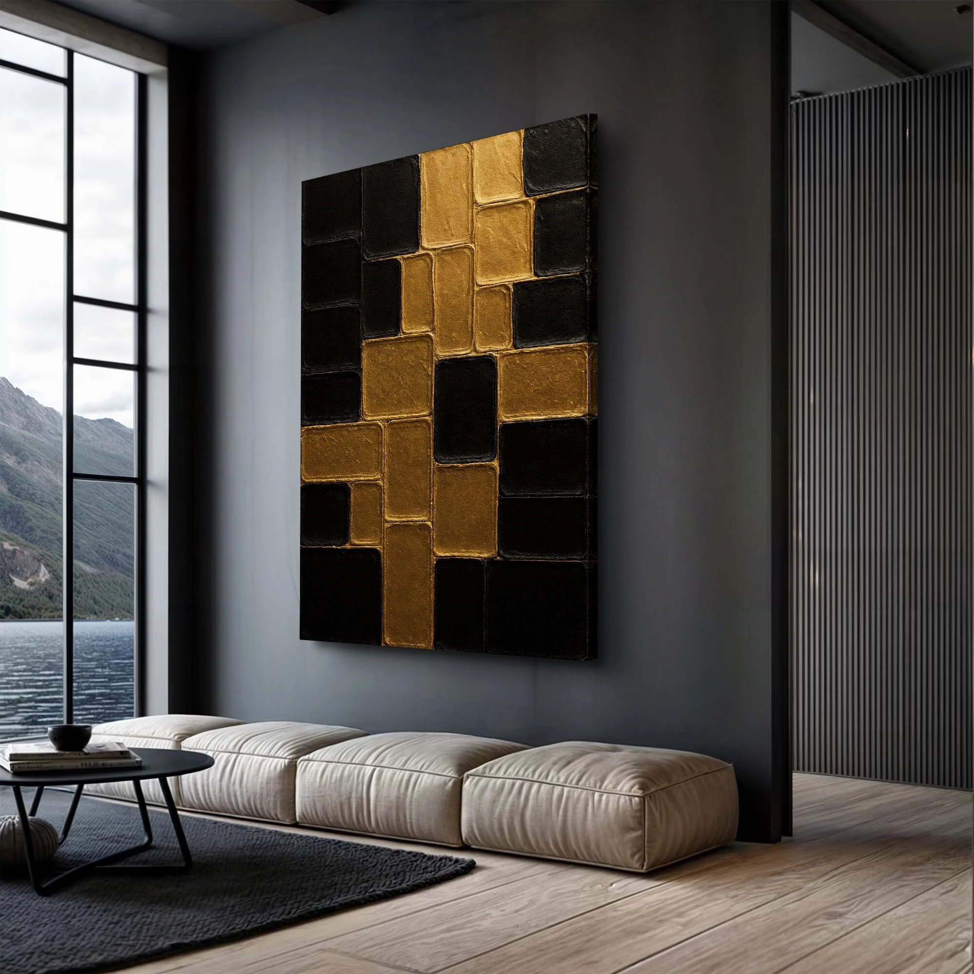 Contemporary Black and Gold Wall Art II - Image 2