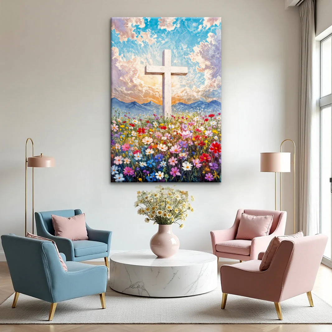 Cross Floral Field Faith Wall Art II - Image 3