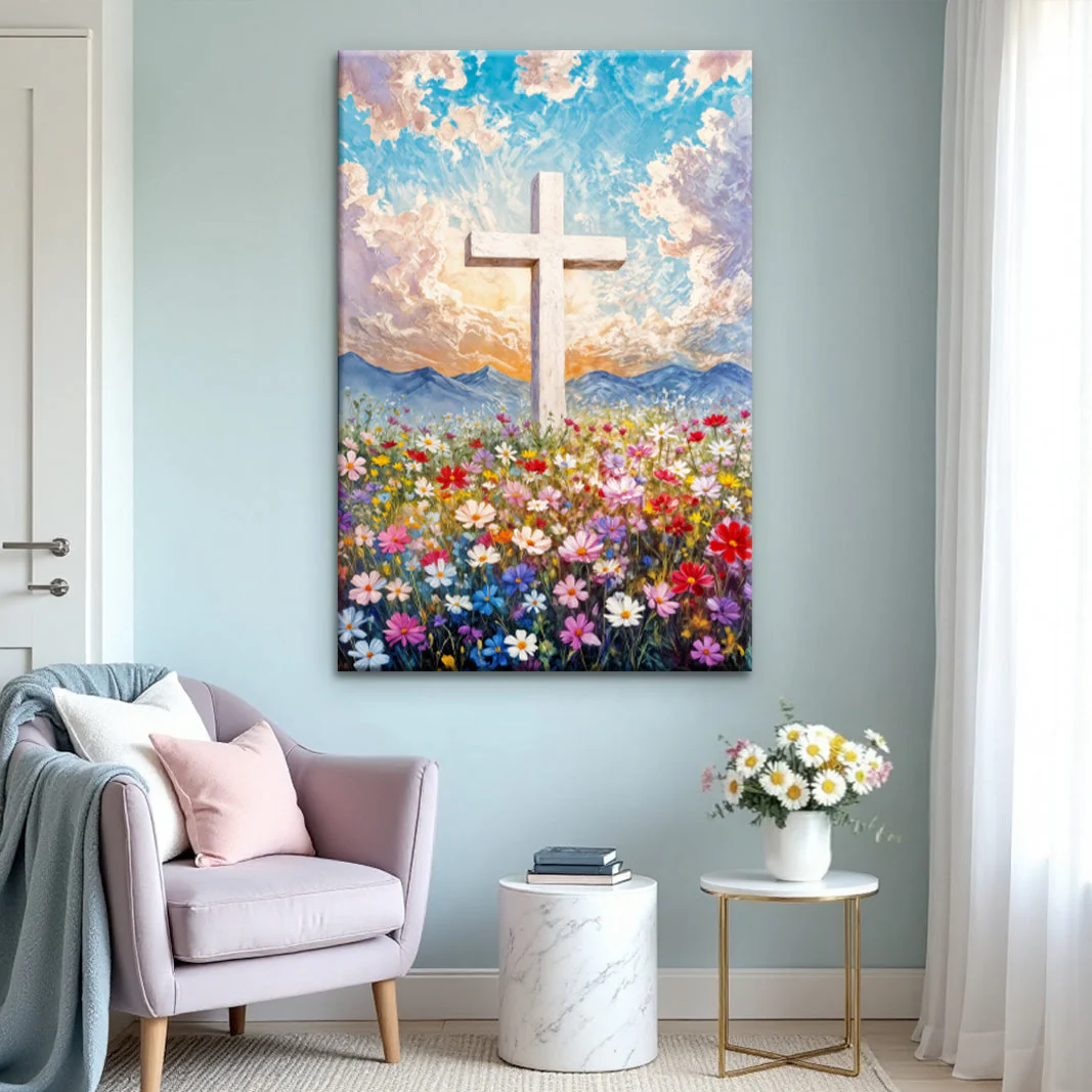 Cross Floral Field Faith Wall Art II - Image 4