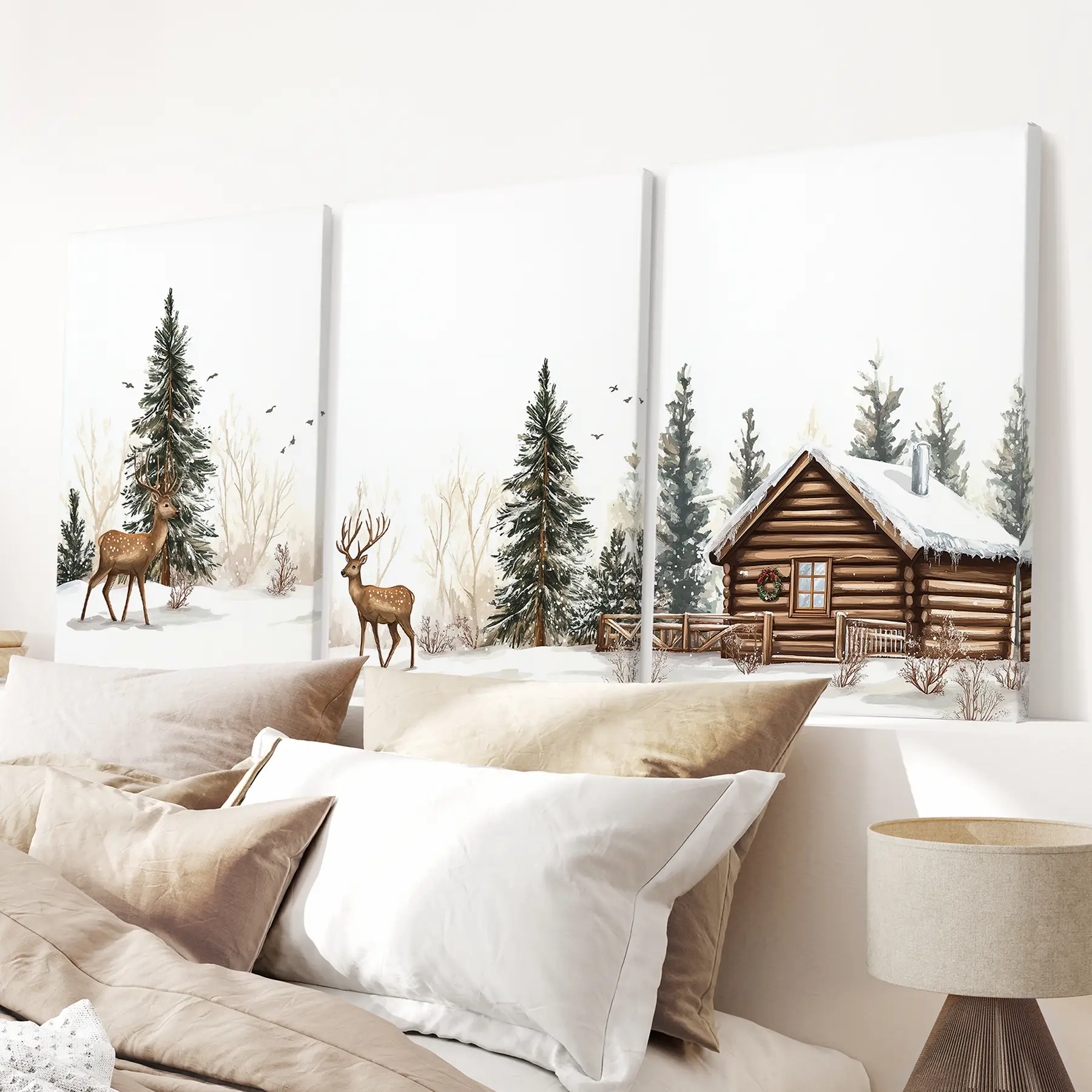 Deer and Cabin Winter 3 Piece Wall Art. Rustic Nordic Prints - Image 6