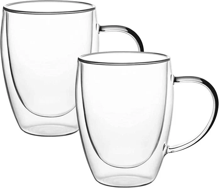 Double Walled Glass Coffee Mugs 8.5oz / 250ml, (Set of 2) (Regular Shape 250 ml)