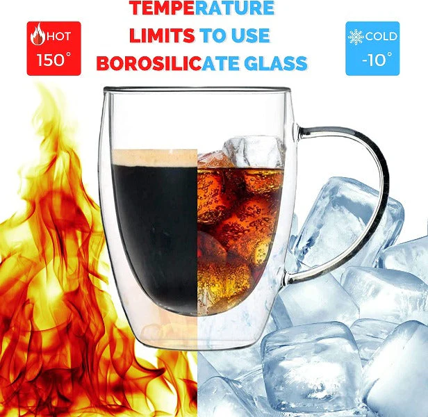 Double Walled Glass Coffee Mugs 8.5oz / 250ml, (Set of 2) (Regular Shape 250 ml) - Image 2
