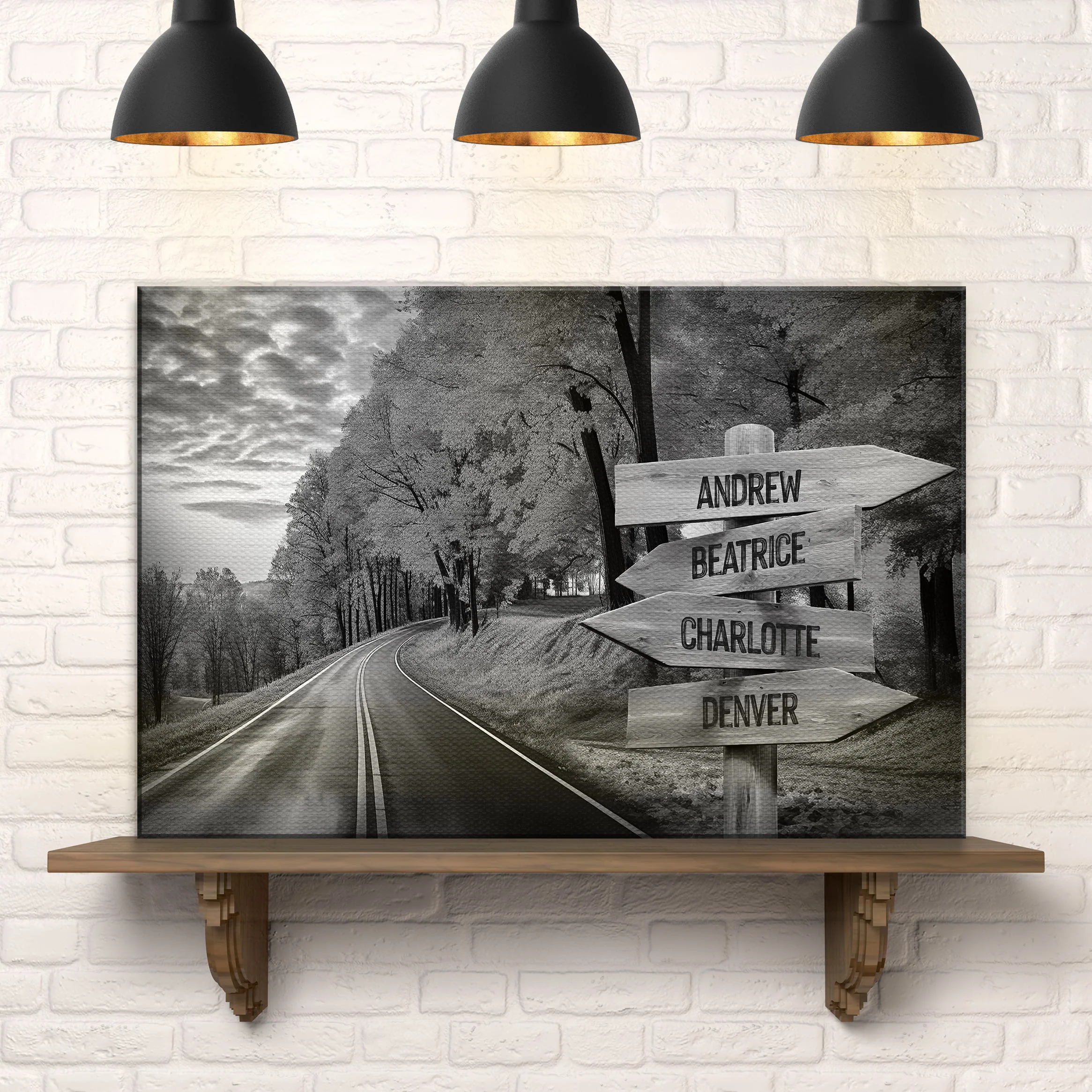 Family Names Monochrome Autumn Roads Sign - Image 2