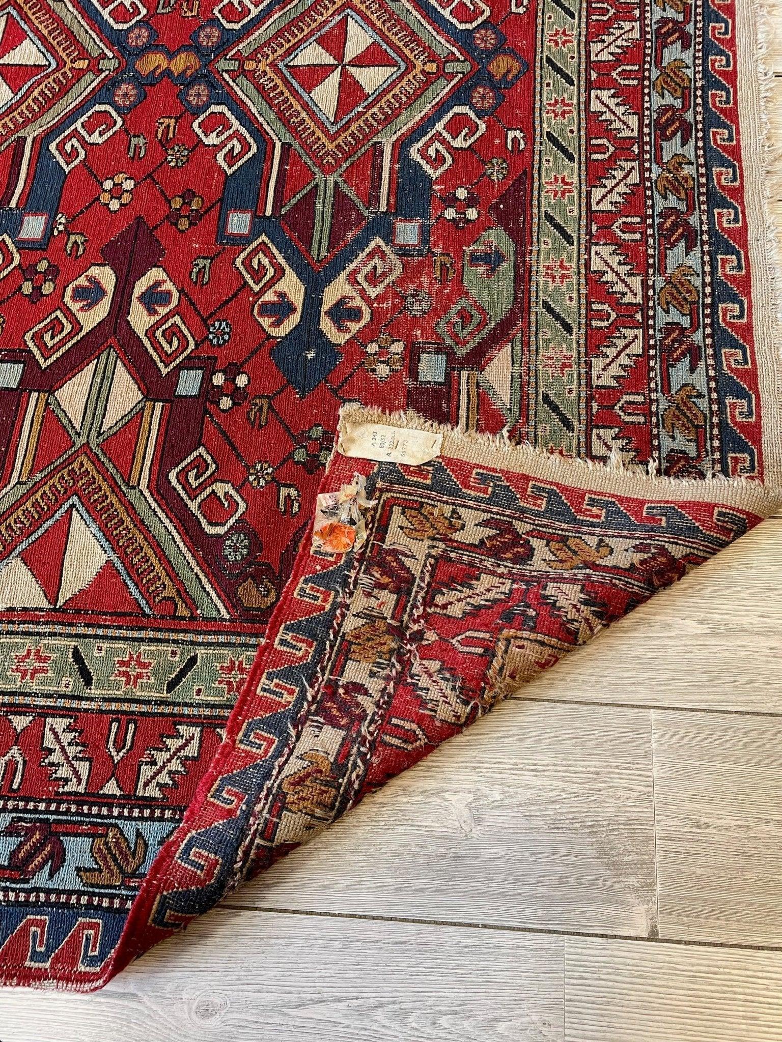 Fine Antique Natural Dyes Caucasian Soumak Area Rug 73''x91'' - Image 7