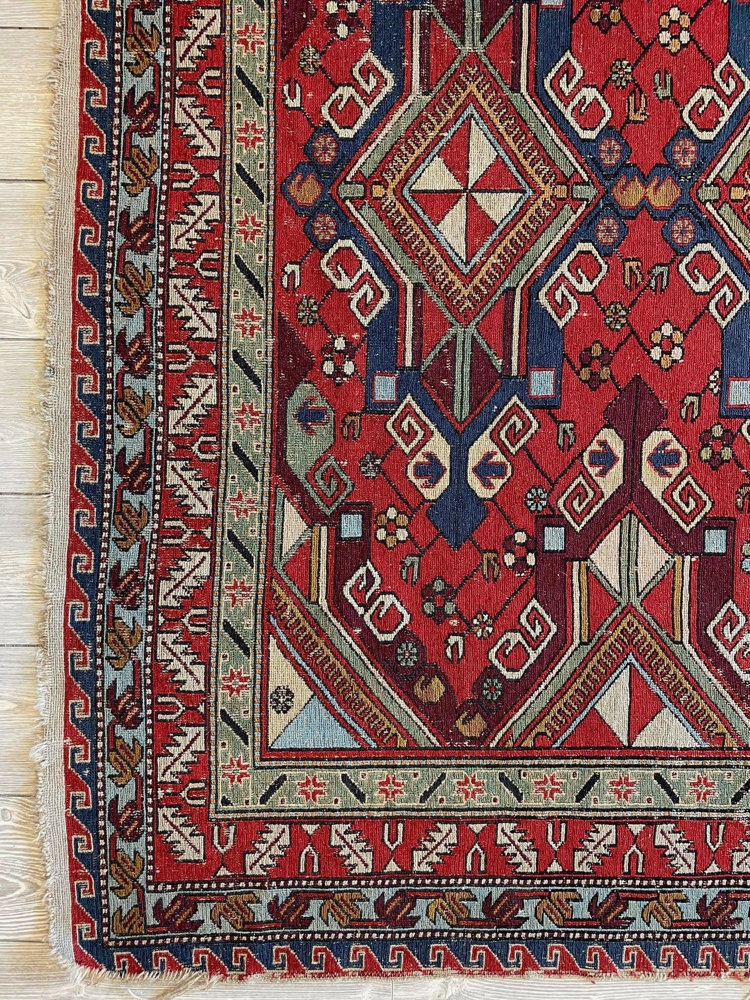 Fine Antique Natural Dyes Caucasian Soumak Area Rug 73''x91'' - Image 9