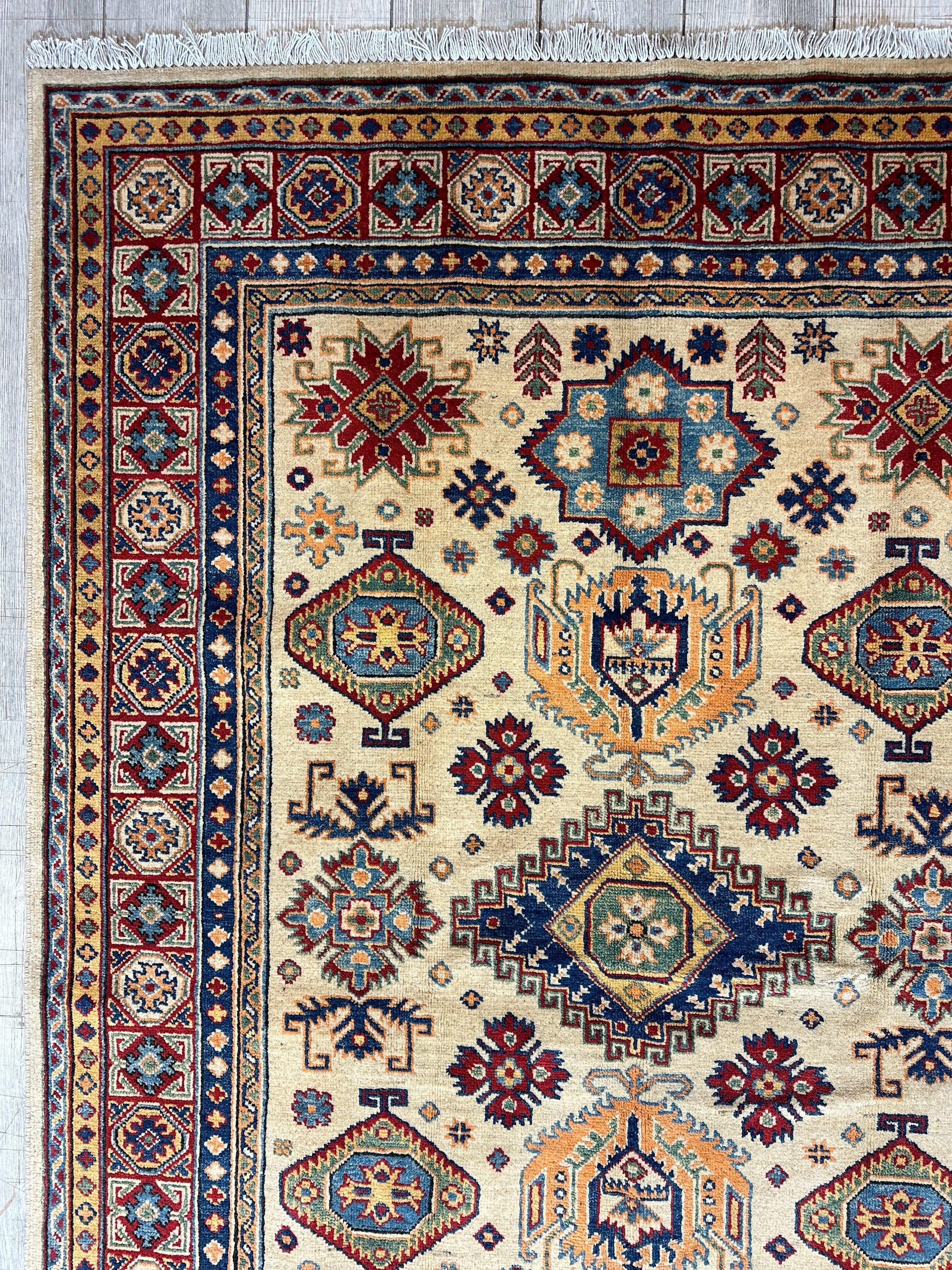 Fine Hand Knotted Afghani Super Kazak Rug 5 x 7 - Image 6